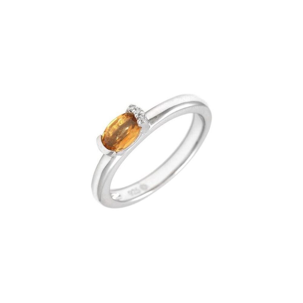 Silver 0.46 Ct. Tw. Diamond & Citrine Ring